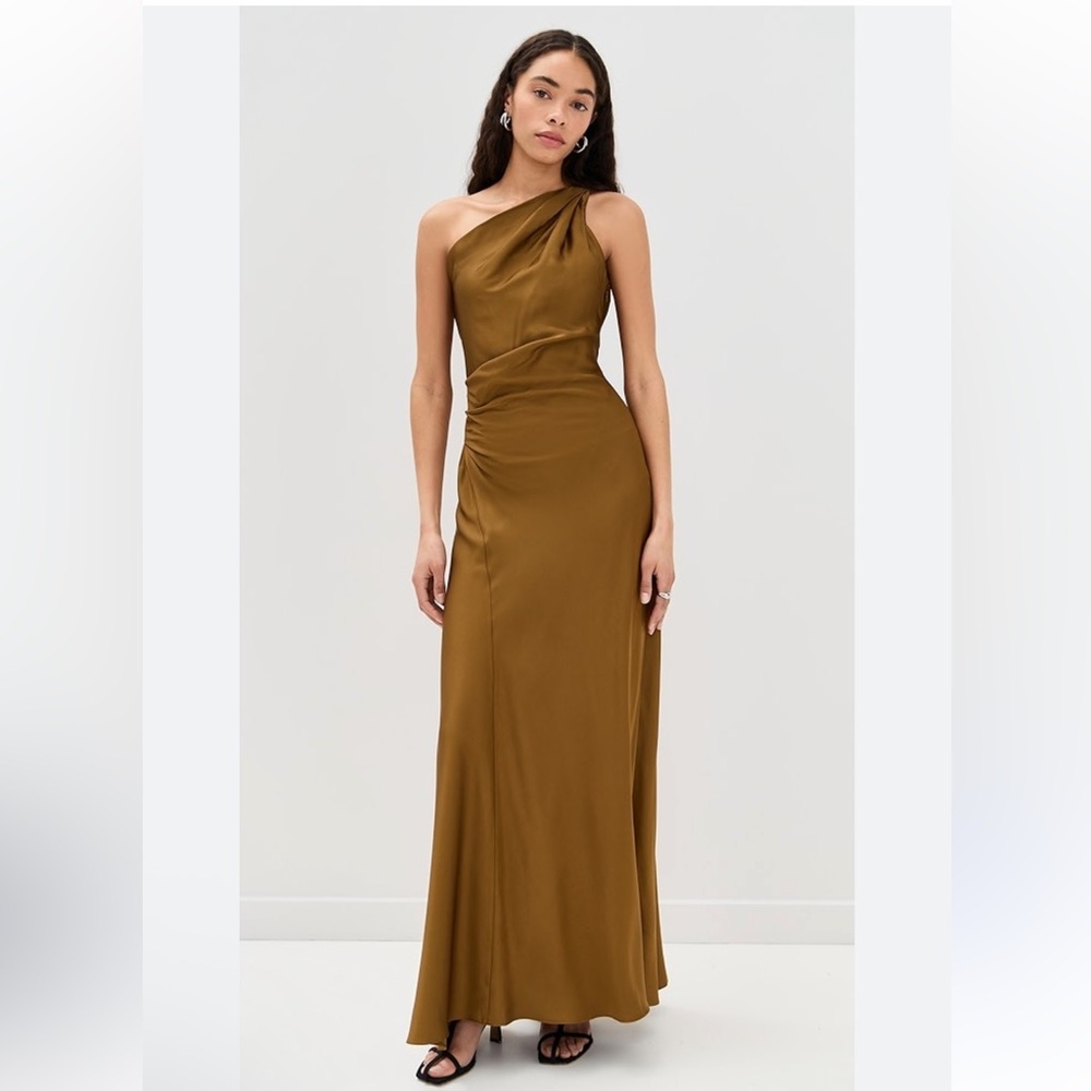 A.L.C Asher Gown Aged Bronze One-Shoulder Gold Dress satin maxi Revolve $798 8 - Picture 2 of 13